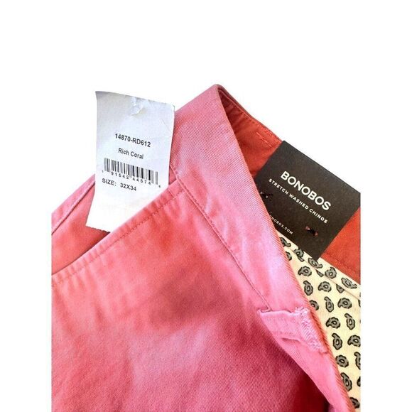 NWT Bonobos Men's Slim Fit Chino Pants 32x34 Rich Coral Preppy Summer Pants - Picture 3 of 6